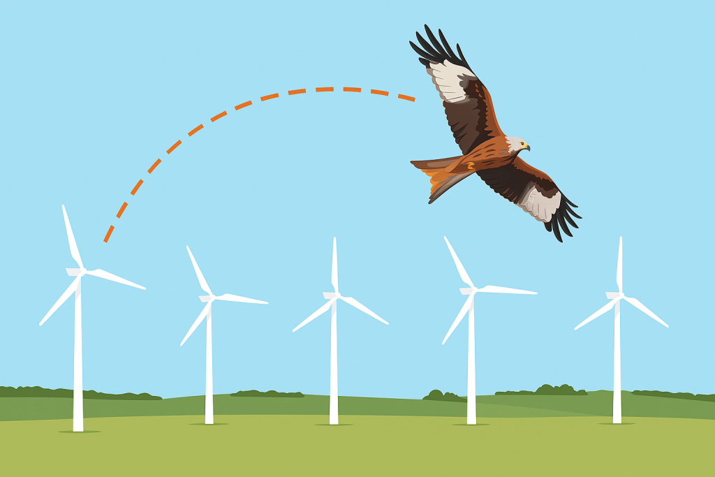 Flugroute Rotmilan über Windrädern