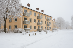 Mehrfamilienhaus, eingeschneit