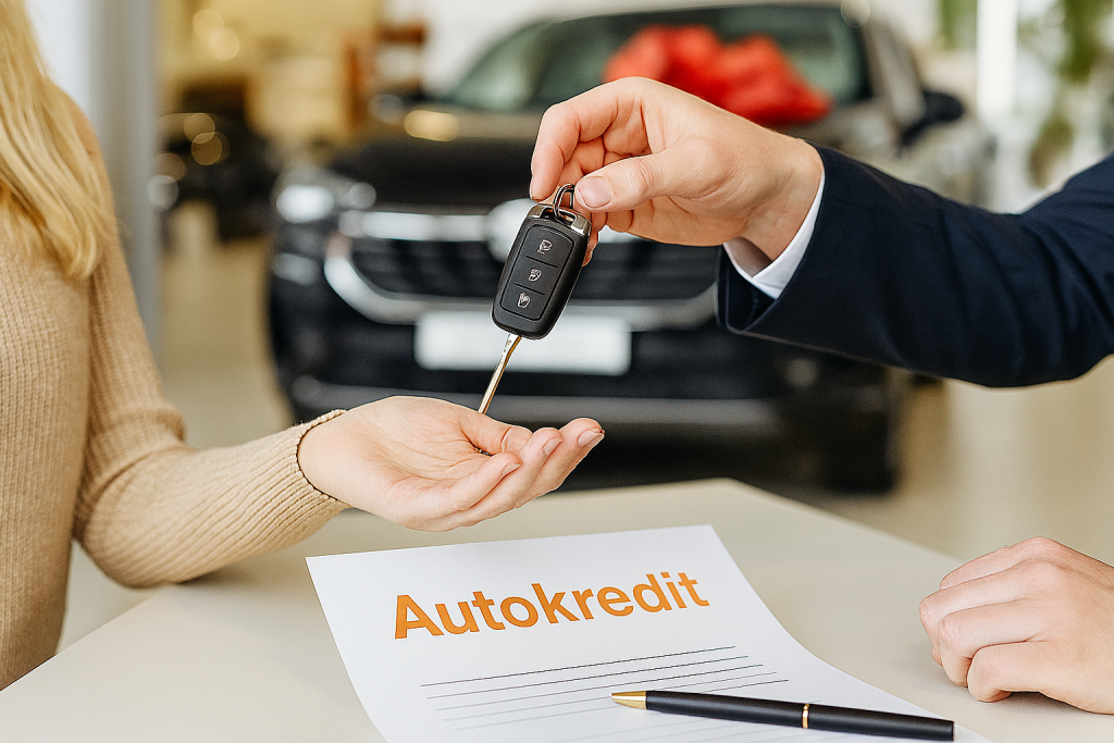 Übergabe Autoschlüssel mit Kreditvertrag
