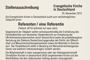 Stellenausschreibung der evangelischen Kirche