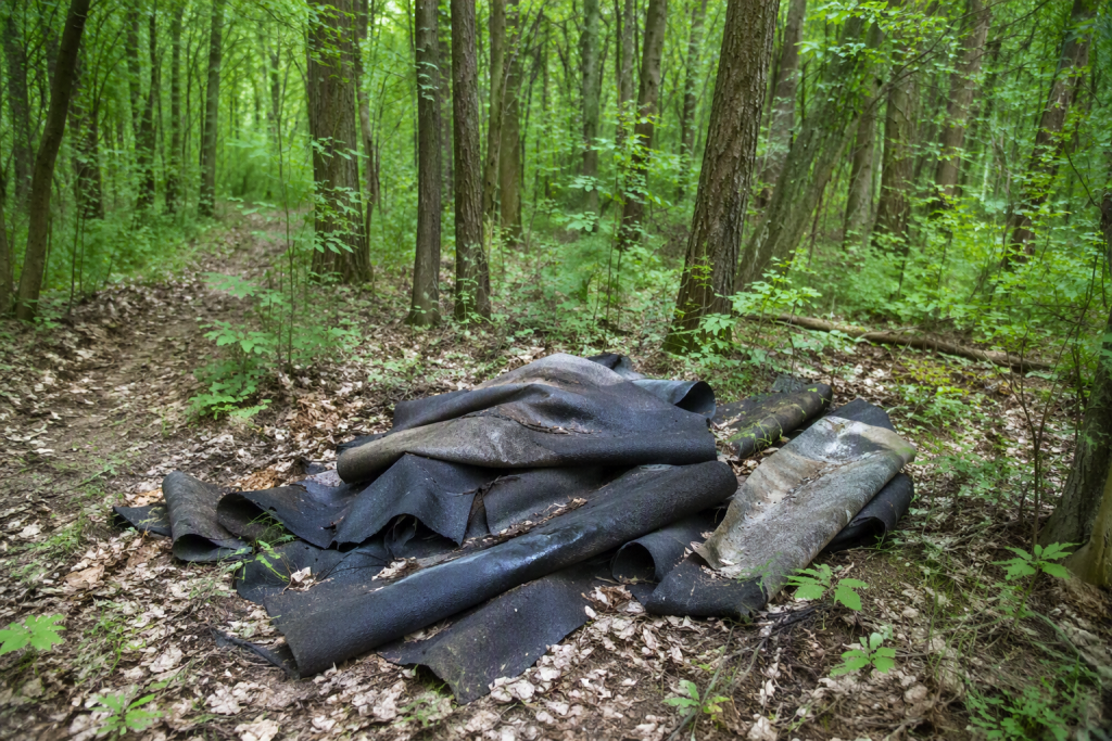 Abgelegte Dachpappen im Wald