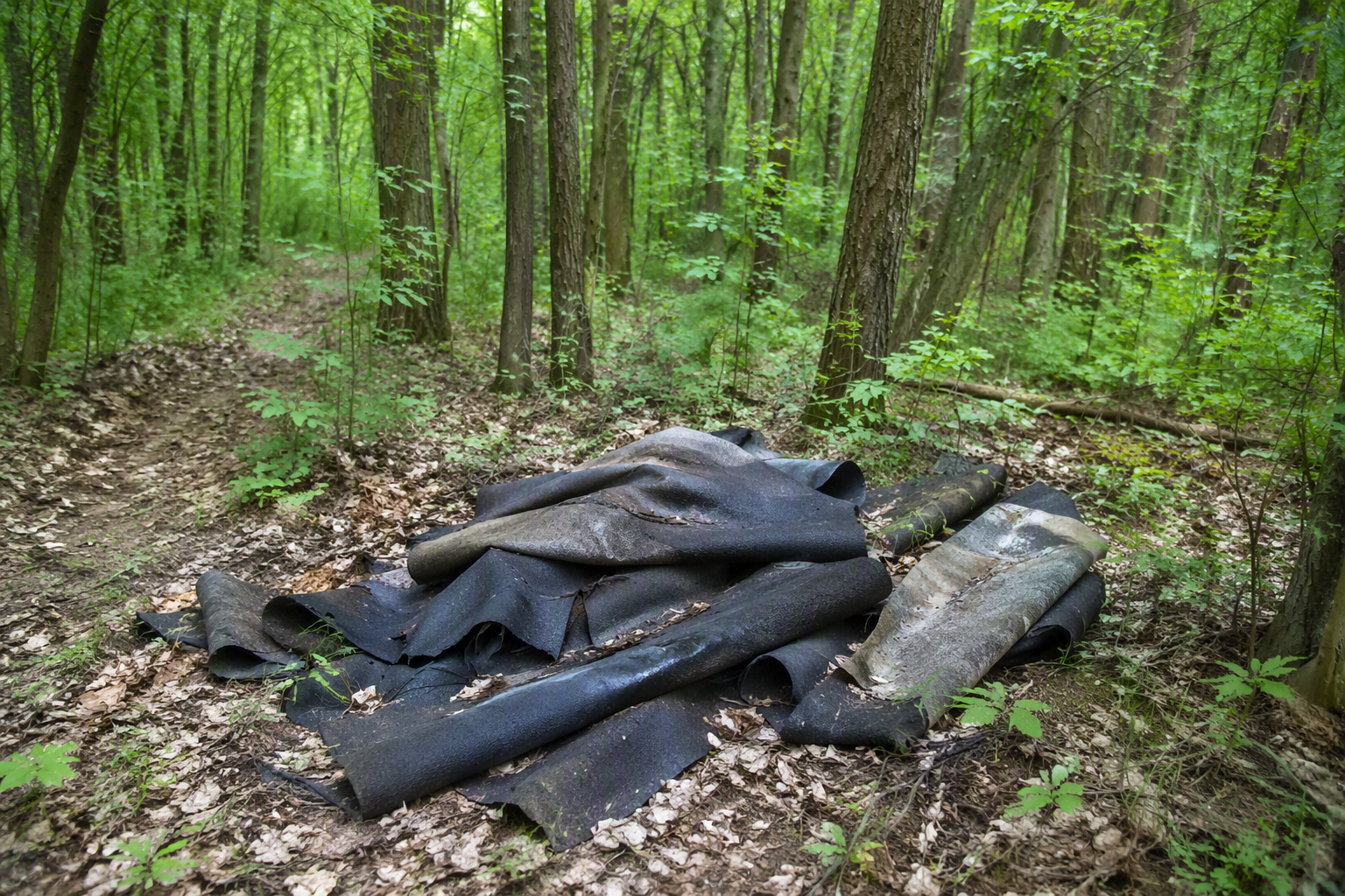 Abgelegte Dachpappen im Wald