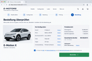 Website mit Bestellbutton für E-Auto
